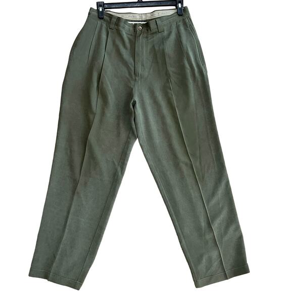 Tommy Bahama Men’s 100% Silk Olive Green Pleated Pants Size 34 - Picture 1 of 5